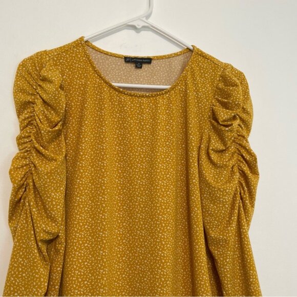 ADRIANNA PAPELL Caterpillar Sleeve 3/4 Sleeve Top Mustard Golden Yellow Printed - Picture 5 of 14